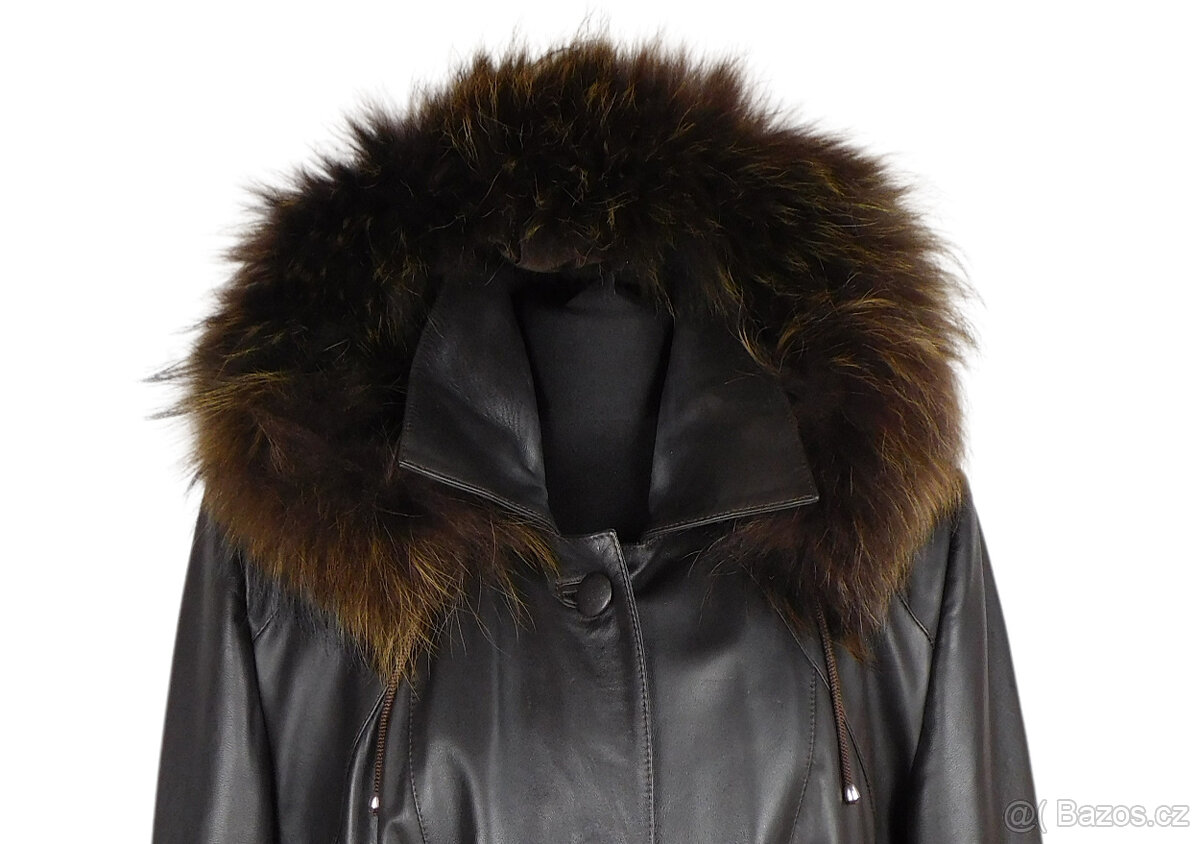 Kožená tmavě hnědá bunda s pravou kožeš. K STYLE XXL - 2
