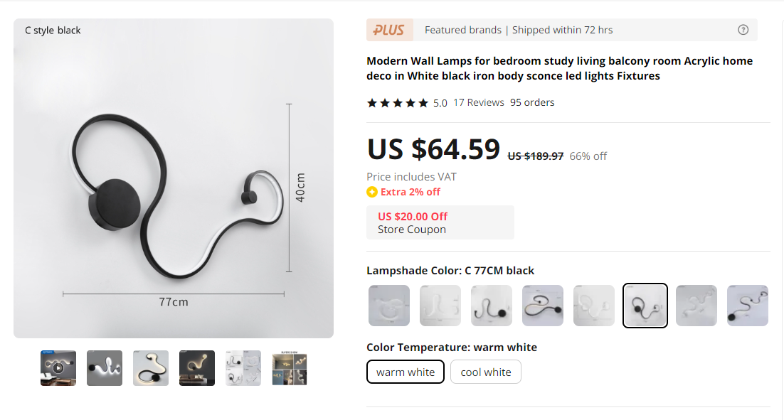 Nástěnné moderní LED světlo, teplá bílá - 2