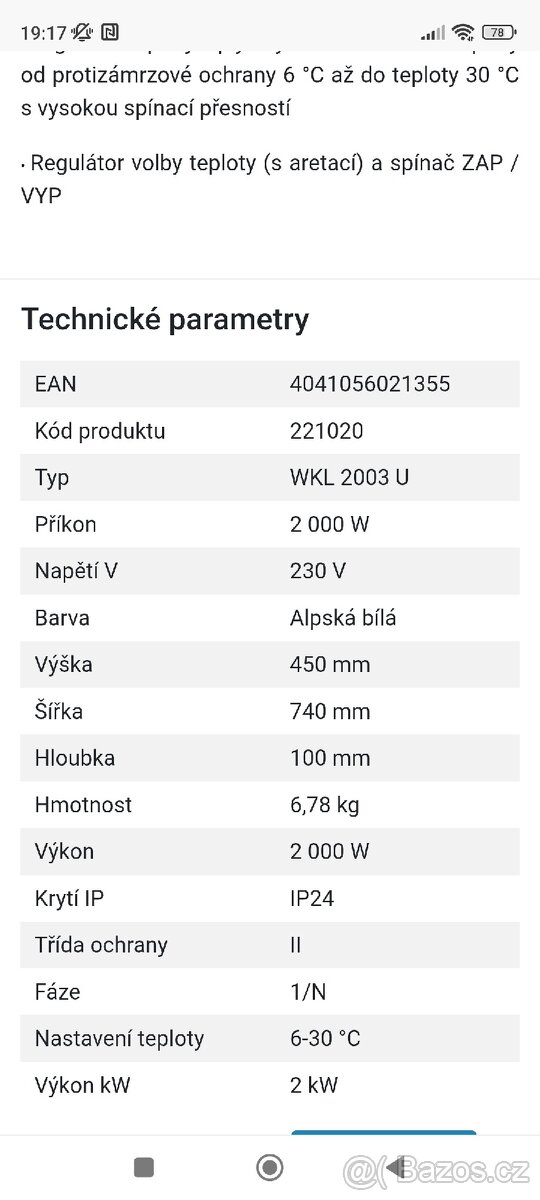 Nástěnný konvektor AEG WKL 2003U - 2
