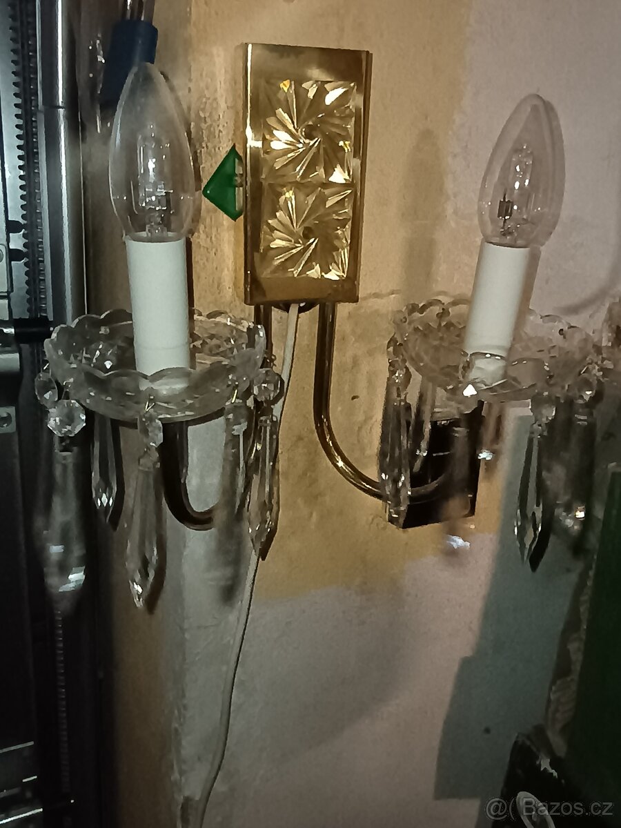 Starý lustr a nástěnná lampa, křištál ze šedesátek - 2