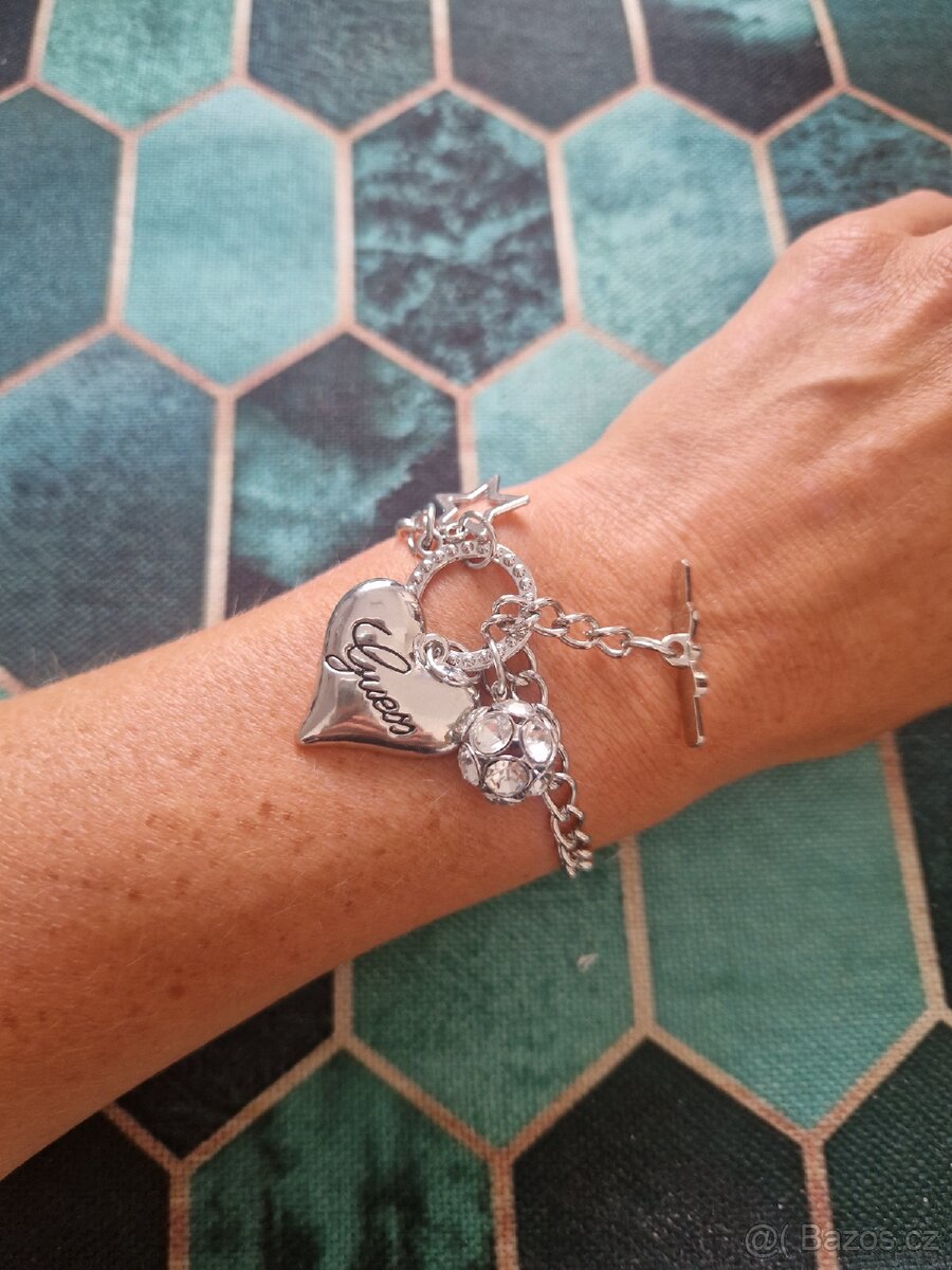 Nový dámský značkový náramek Guess bižu srdce srdíčko 21 cm - 2