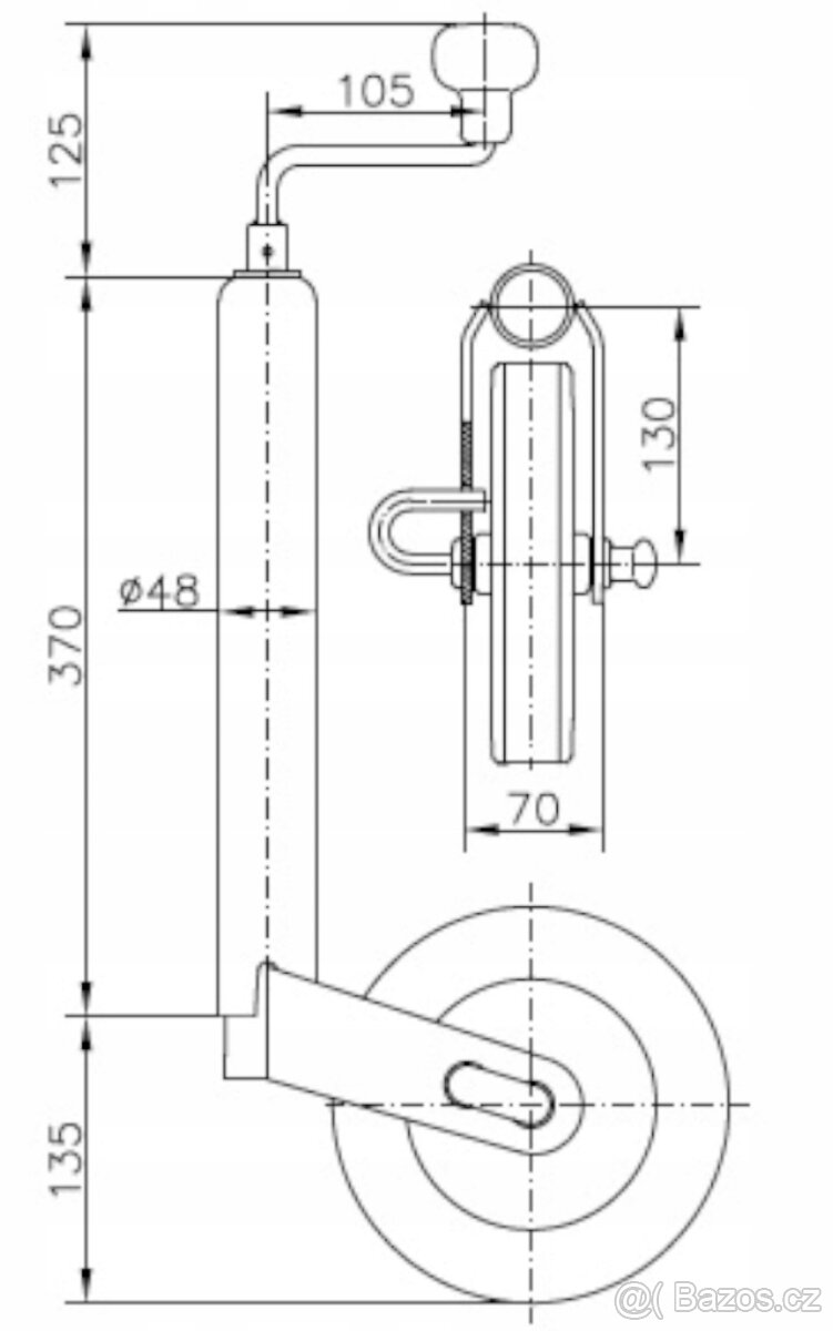 Podpěrné kolo 48, opěrné kolo 48mm tyče - 2