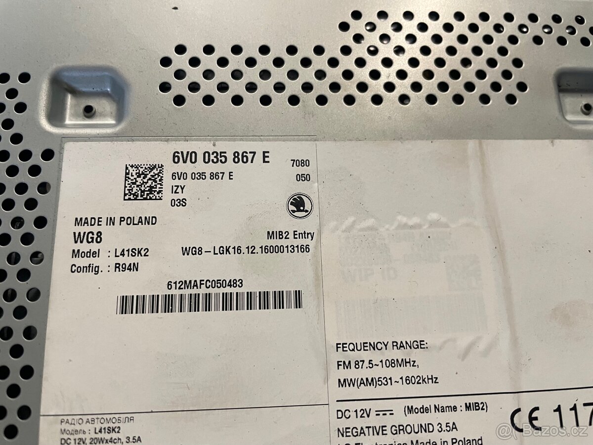 Rádio SWING ŠKODA FABIA III 6V0 035 867 E - 2