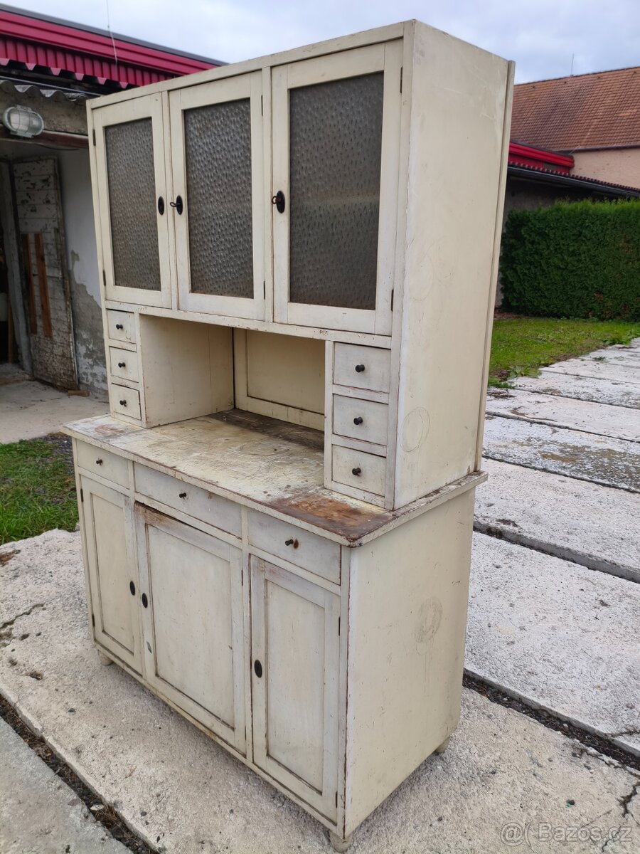 Stará 3dílná bílá šuplíkatá kredenc - 2