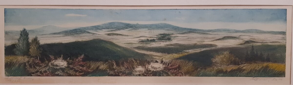 Obraz originál litografie Fusek Otto " Orlické hory " - 2