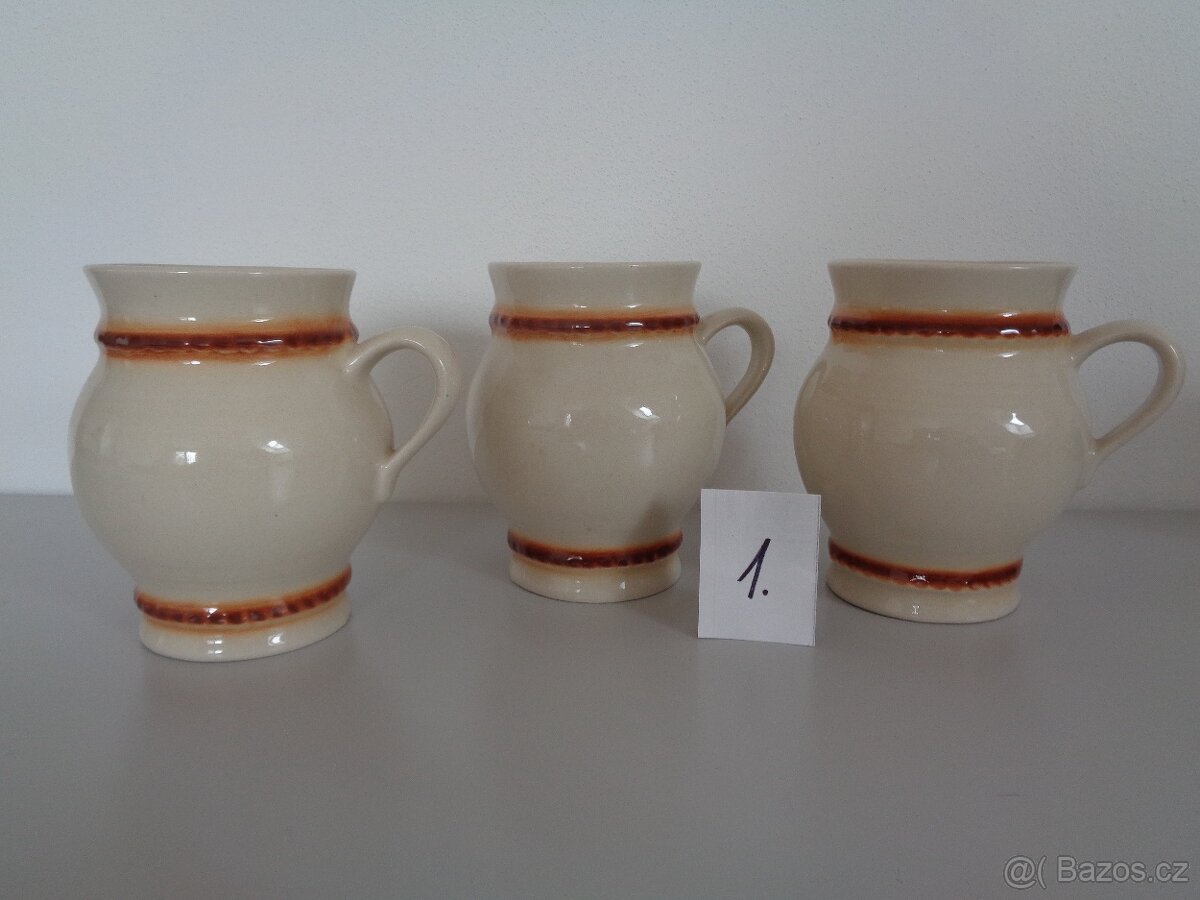 Keramické hrníčky, váza, svícen a miska (nepoužívané) - 2