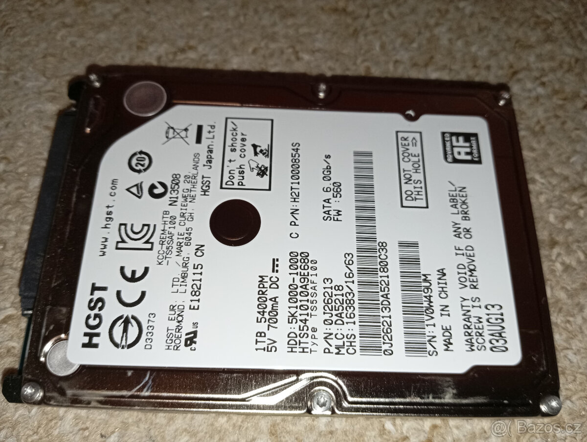 HDD disk 1TB, 2,5", minimálně používaný, otestován - 2