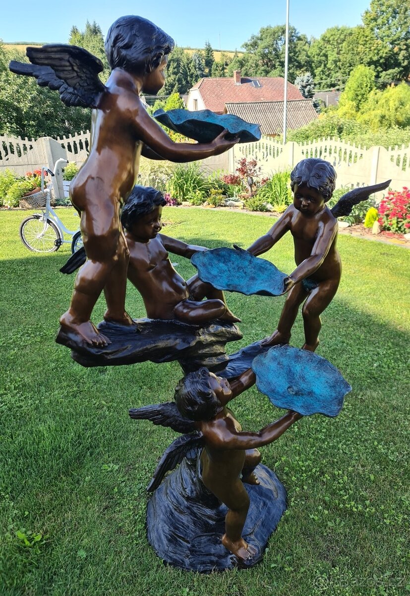 Zámecká bronzová fontána s amorky -UNIKÁT- 163 cm - 2