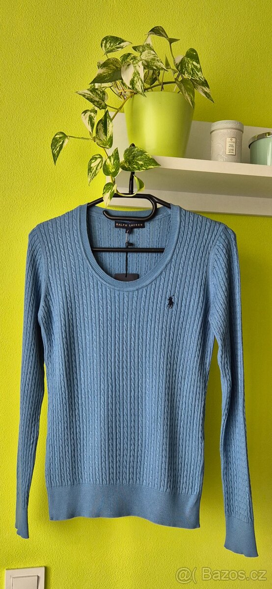 Modrý dámský pletýnkový svetřík - 2