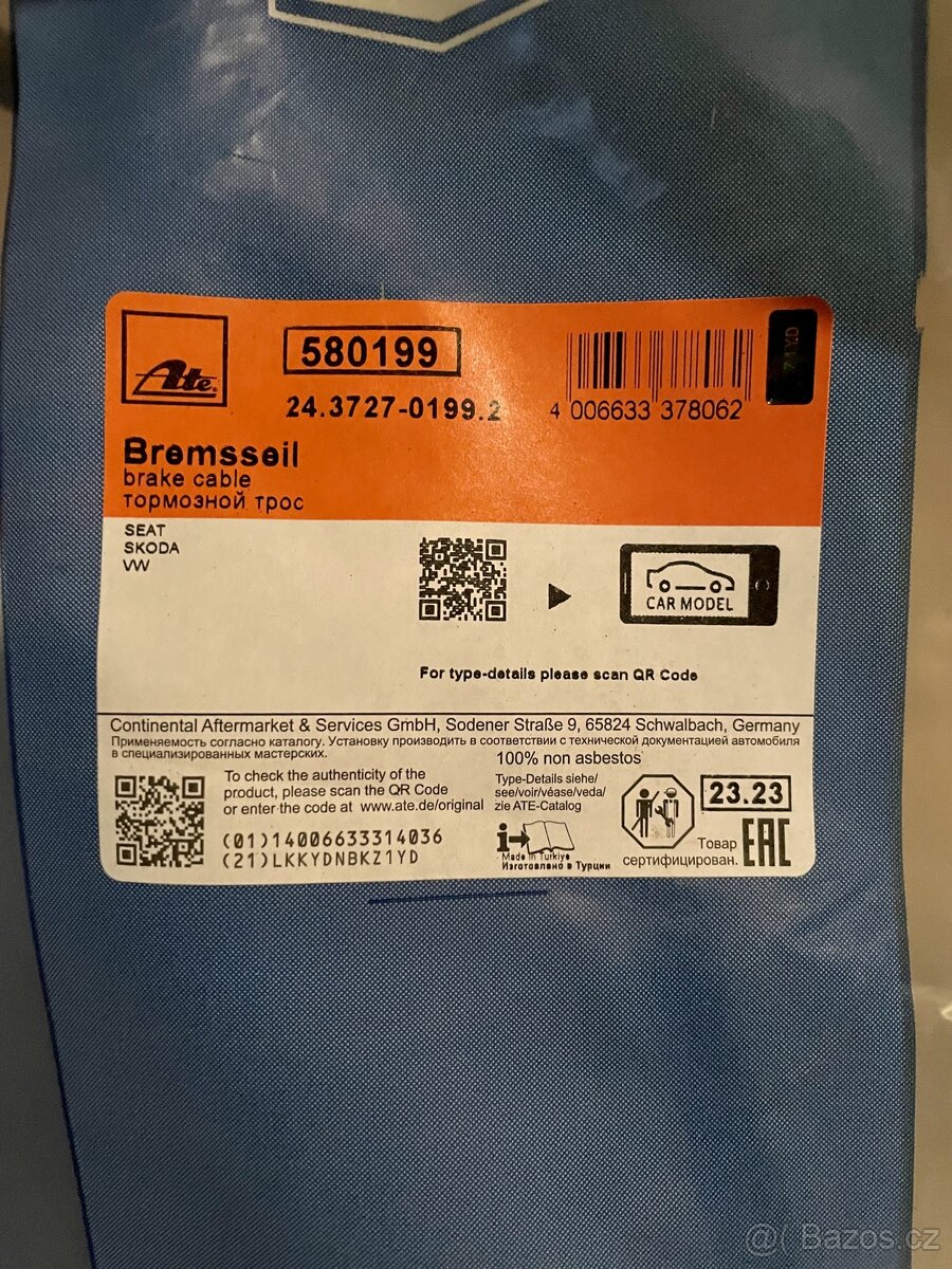 Lanko parkovací brzdy ATE Škoda Fabia 2 - 2