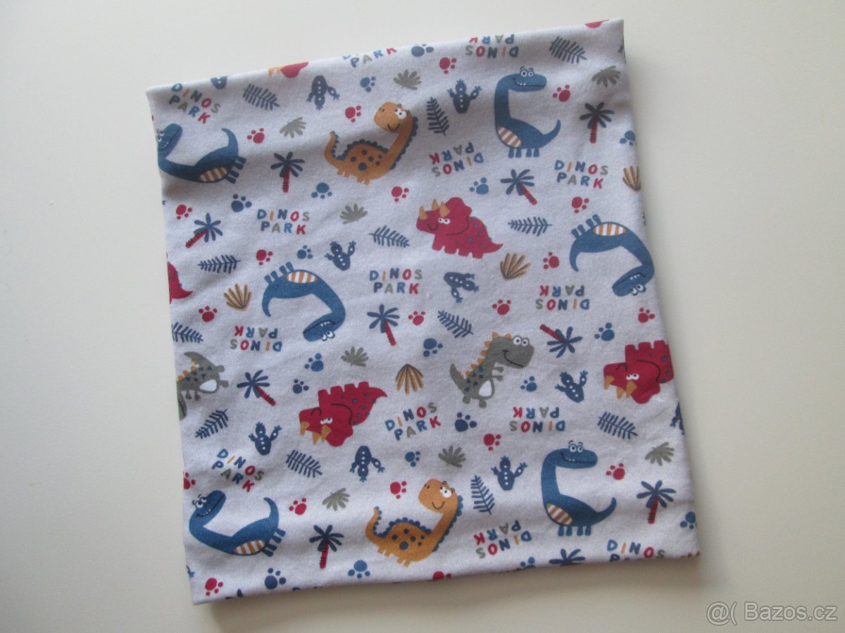 NOVÝ nákrčník s dinosaury 1-5 let, dětská čepička 98/104/11 - 2