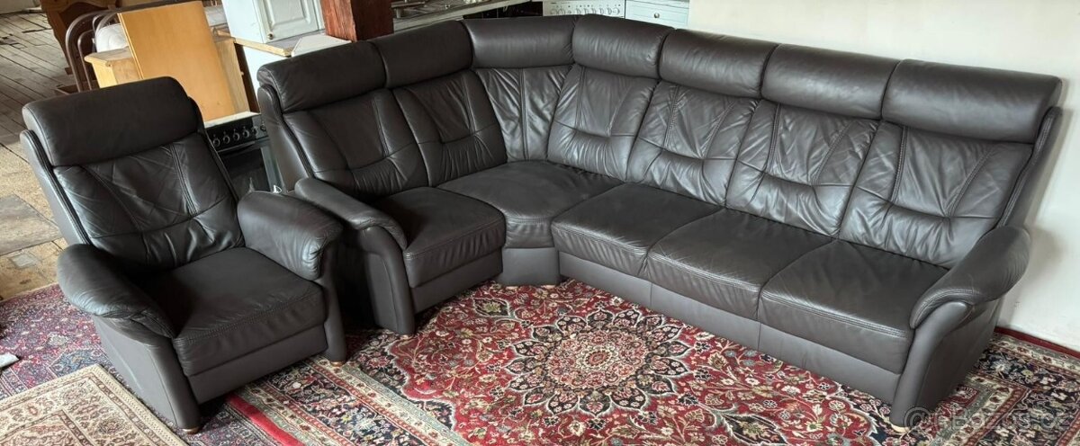 Rohová kožená sedačka s křeslem,5444 - 2