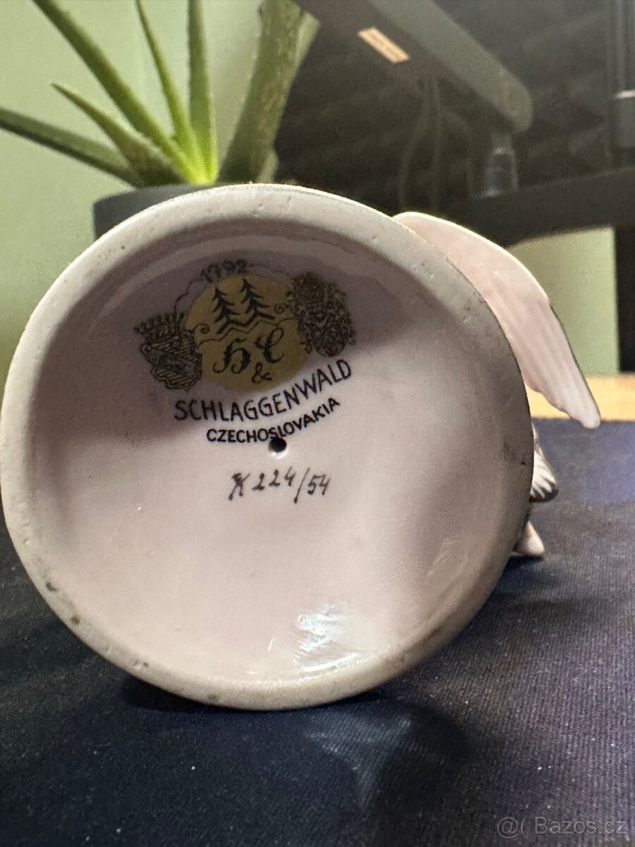 Porcelánová figurka ptáků Schlaggenwald, růžový porcelán - 2