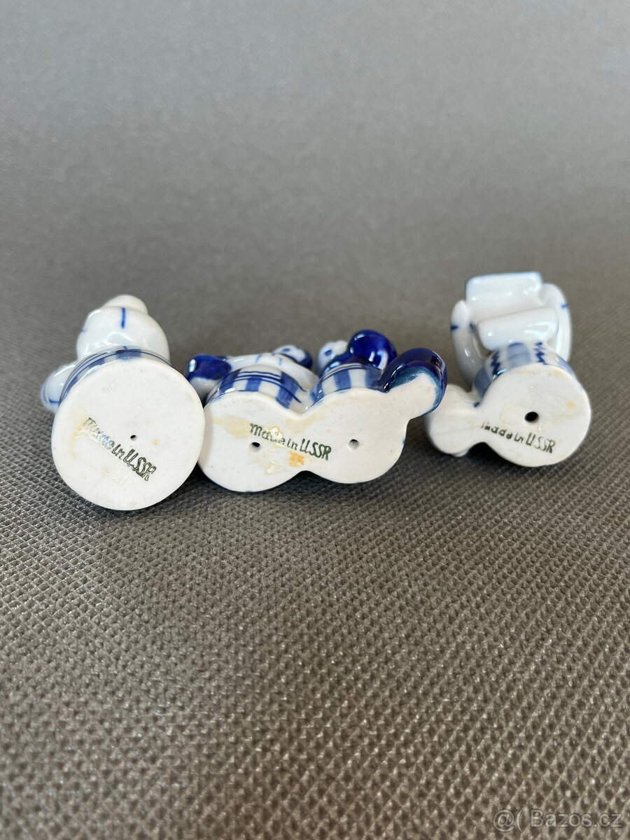 Gžel 3x miniaturní soška Ženy a děti, V 7 cm - 2