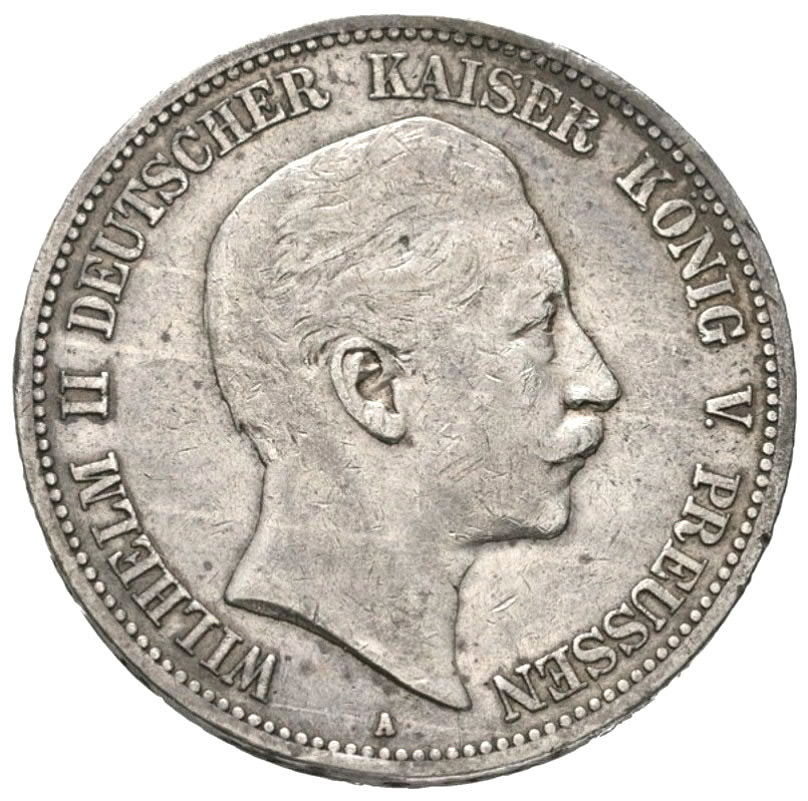 Stříbrná mince Prusko. císař Vilém II. - 2