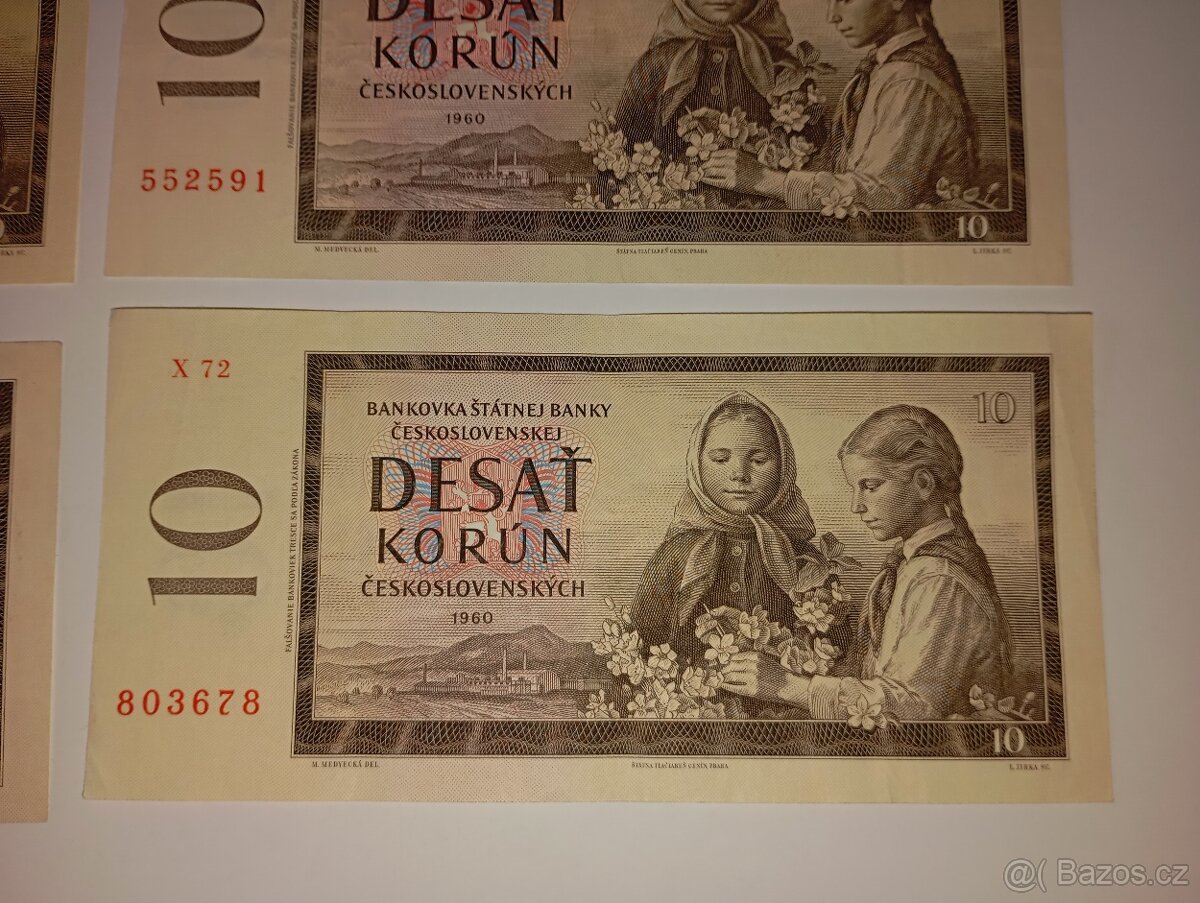 BANKOVKY 10 KČS 1960, RŮZNÉ SÉRIE, PĚKNÉ STAVY - 2