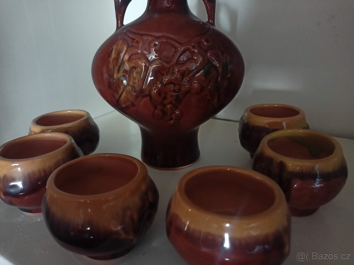 Retro keramická sada - karafa + 6 kalíšků - 2