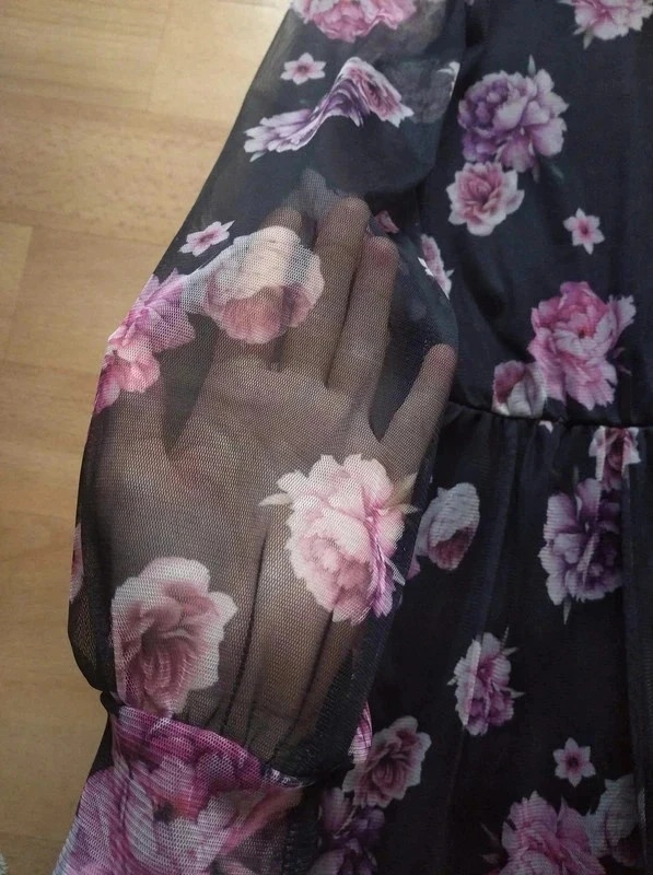 Společenské květinové šaty s dlouhým průsvitným rukávem MOHI - 2