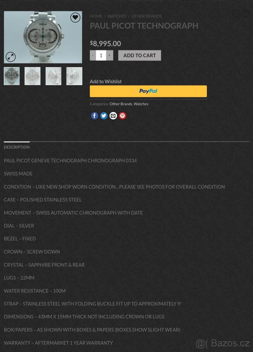 Paul Picot, model Technograph, originál hodinky / Netklé / - 2