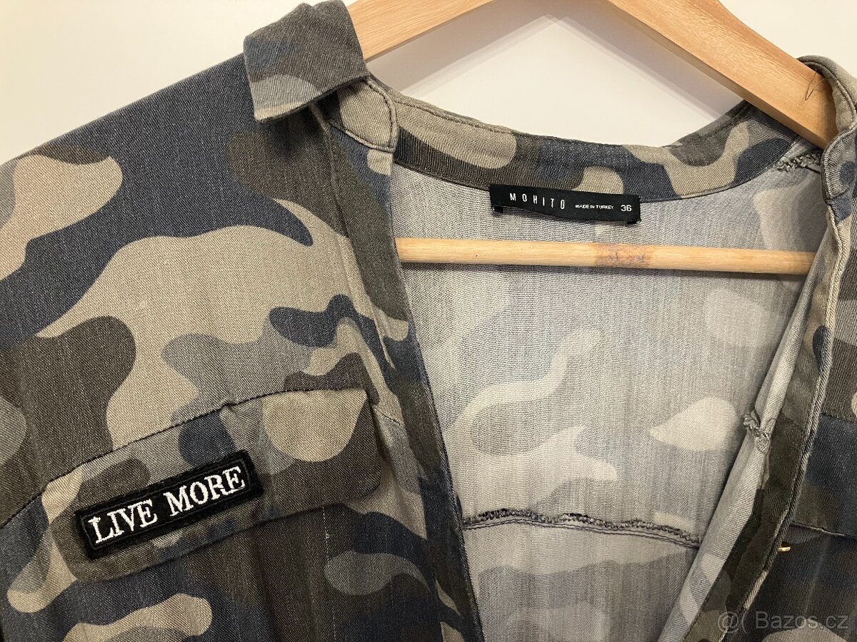 Košilové midi šaty s páskem, army vzor, zn. Mohito, vel. 36 - 2
