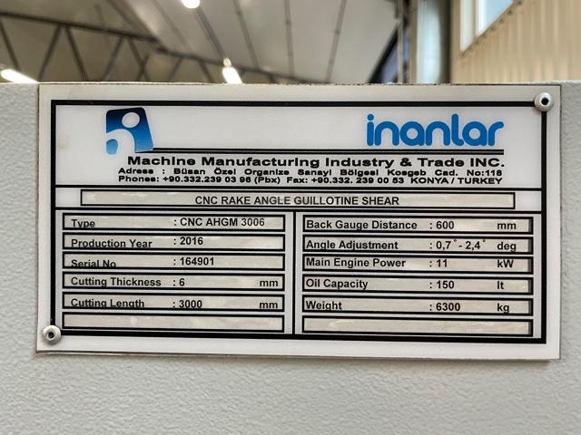 Prodám CNC hydraulické nůžky Inanlar AHGM 3006 - 2