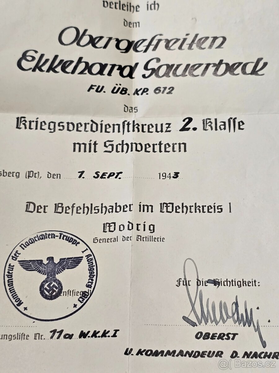 Válečný záslužný kříž a dekret - radiová jednotka - 2