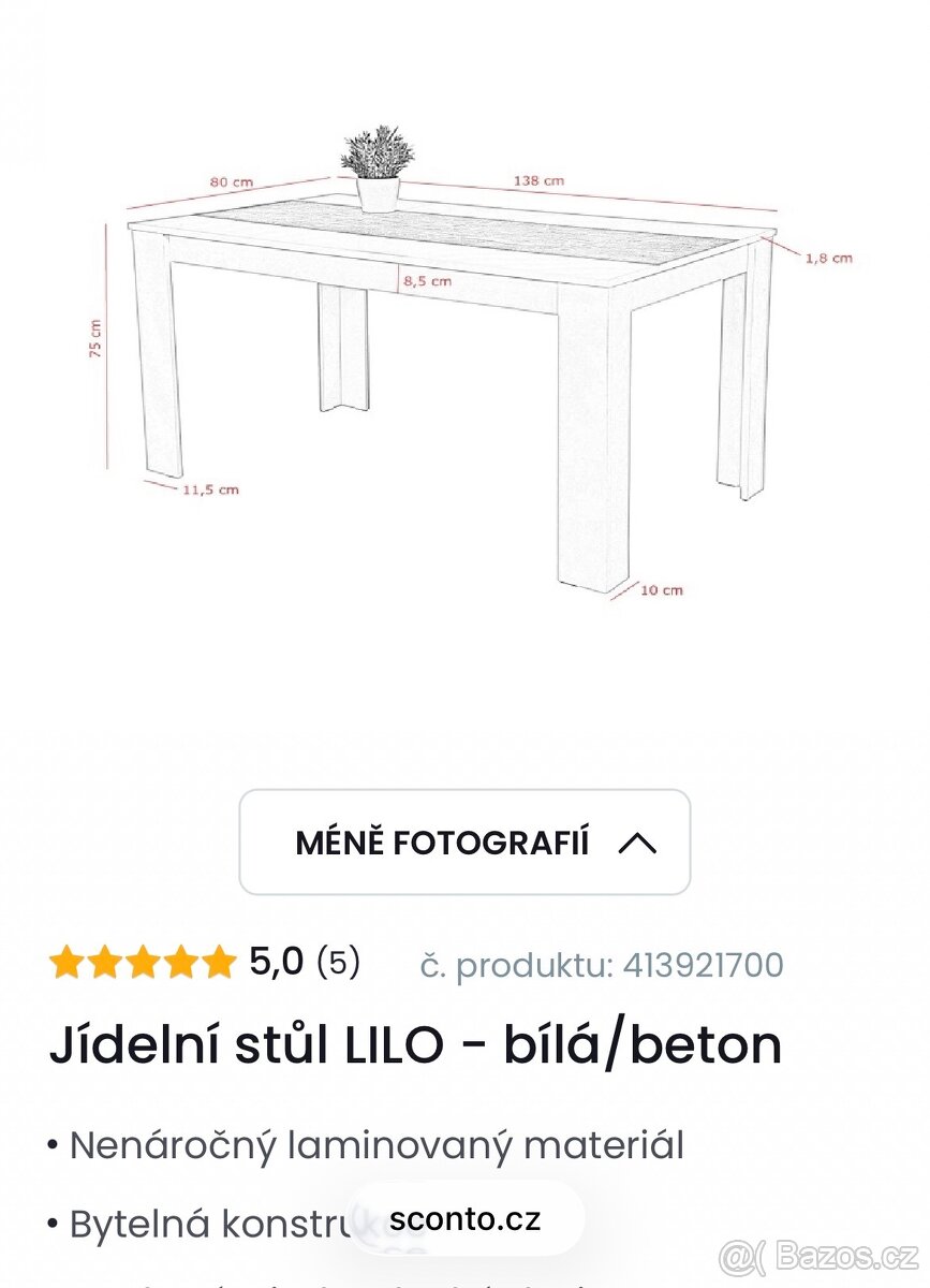 Jídelní stůl 138cm+zidle zdarma - 2