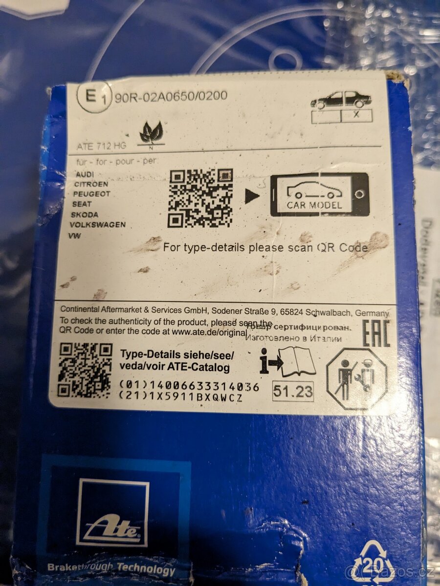 ATE 602820 brzdová destička 13.0460-2820.2,sada 2ks - 2