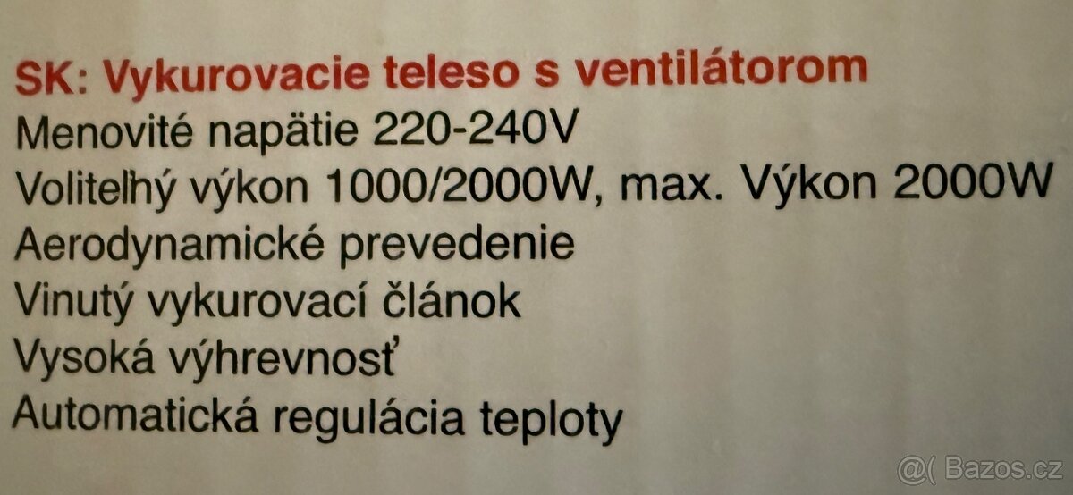 Vykurovacie telesom s ventilátorom, elektrický ohrievač - 2