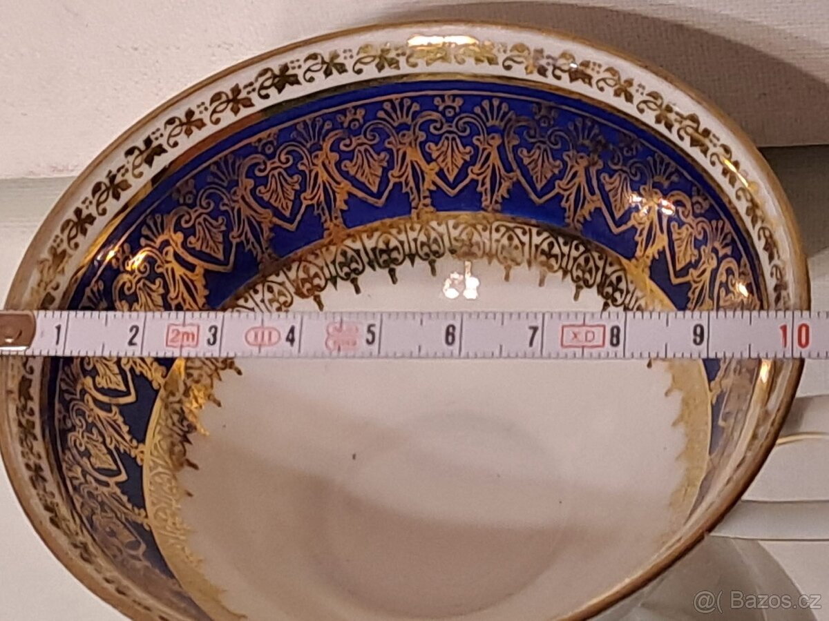 Starožitný hrneček s podšálkem v barvě kobaltové modři - 2