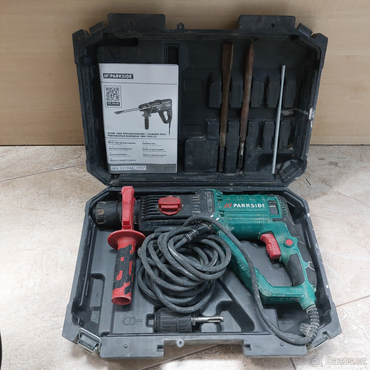 Vrtací a sekací kladivo Parkside PBH 1050 B2, 2 hlavice,kufr - 2