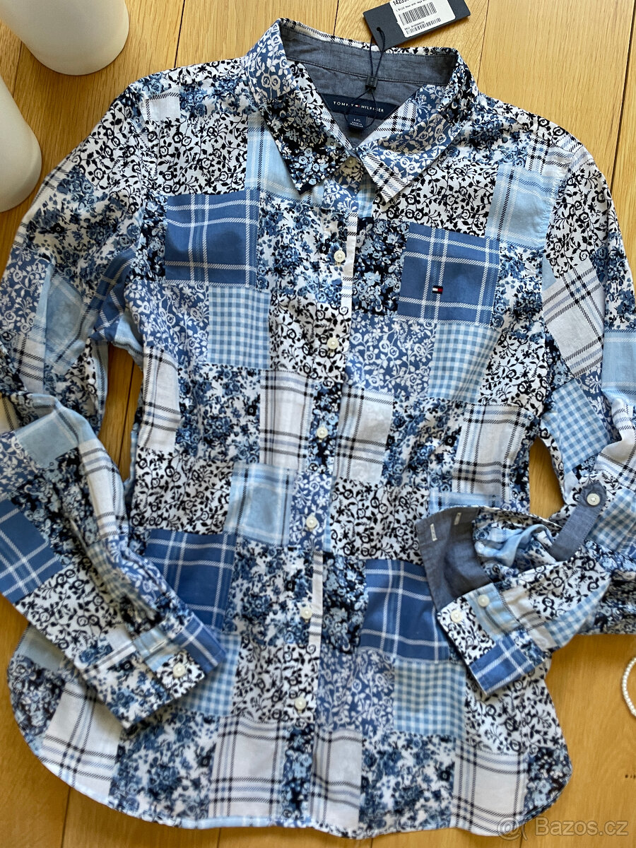Lehká modrá patchwork vzor košile Tommy Hilfiger, vel. L - 2