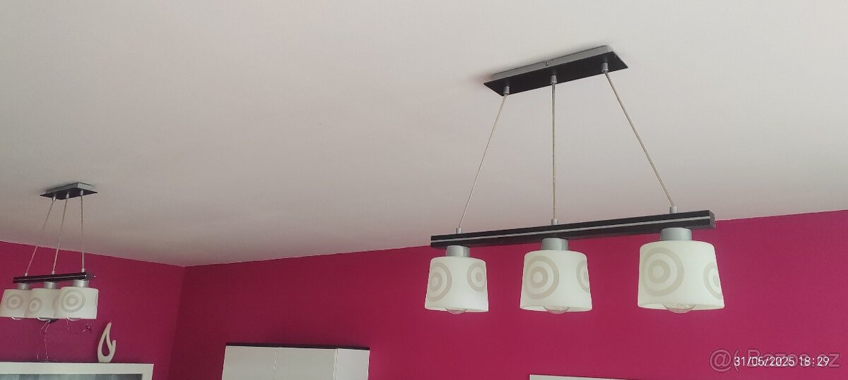 Závěsný stropní lustr, 3 stínidla, wenge, 3x LED - 2