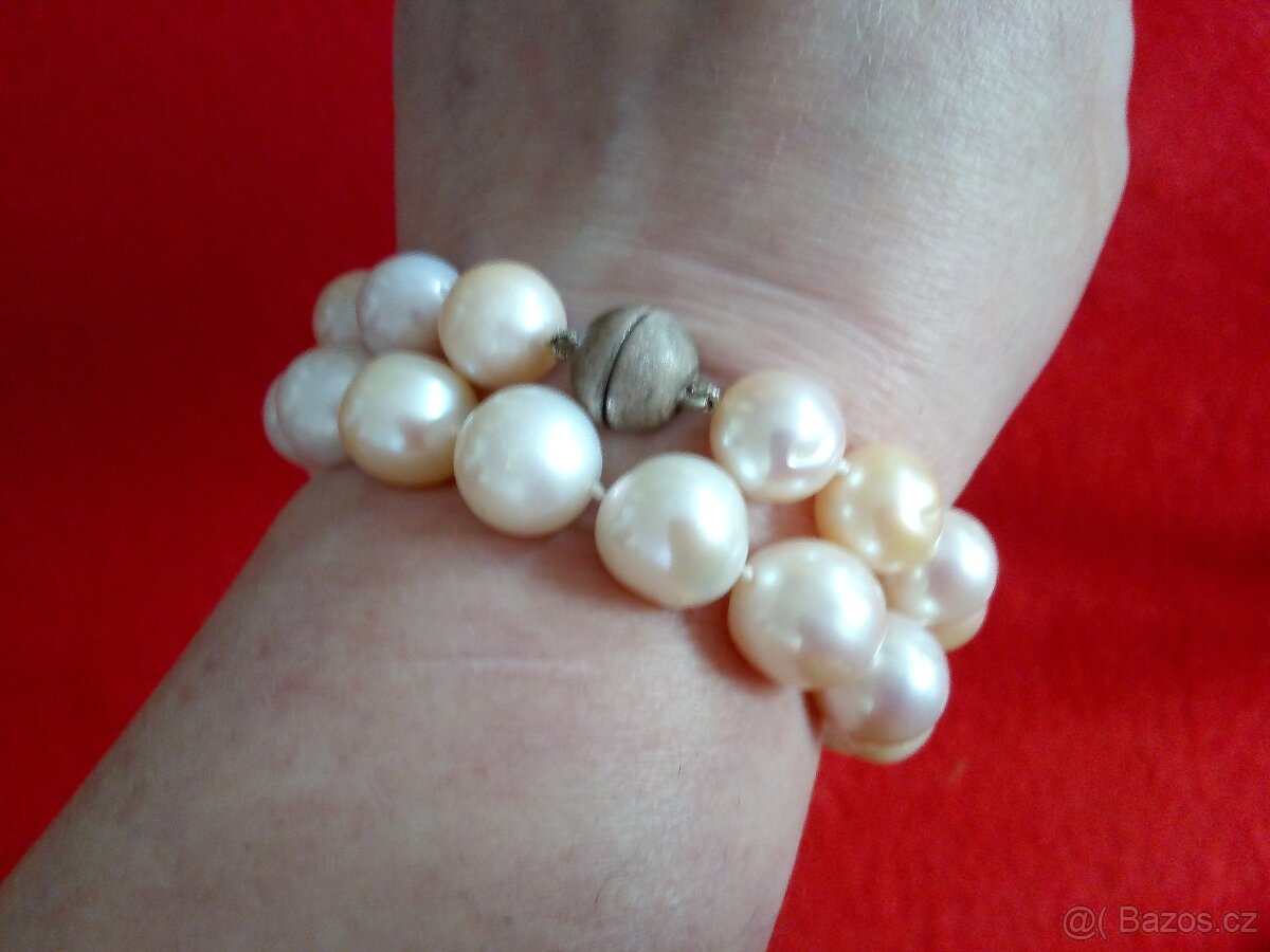 perlová šňůra,zlatá Davidova hvězda,vintage kříž zlato+akvam - 2