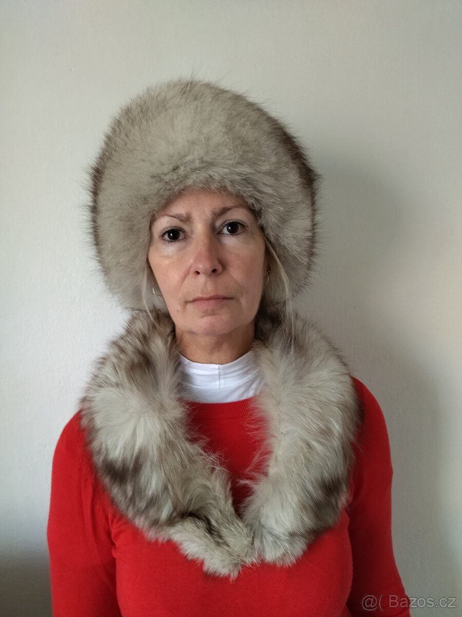 Čepice + límec kožešina stříbrná liška - 2