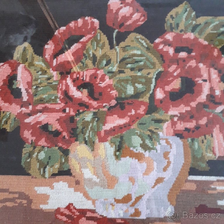 Obraz ručně vyšívaný. Vlčí máky. - 2