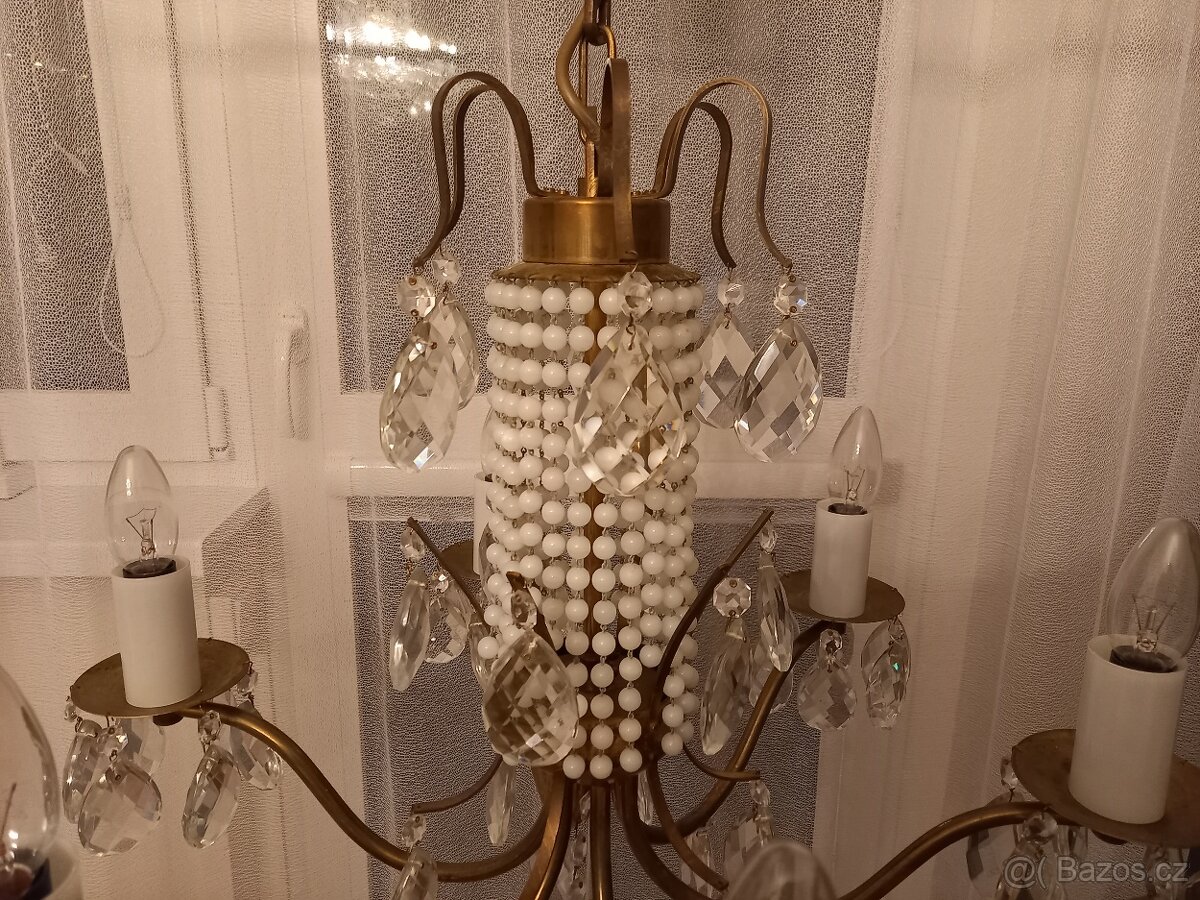 starý mosazný lustr s ověsy - 2