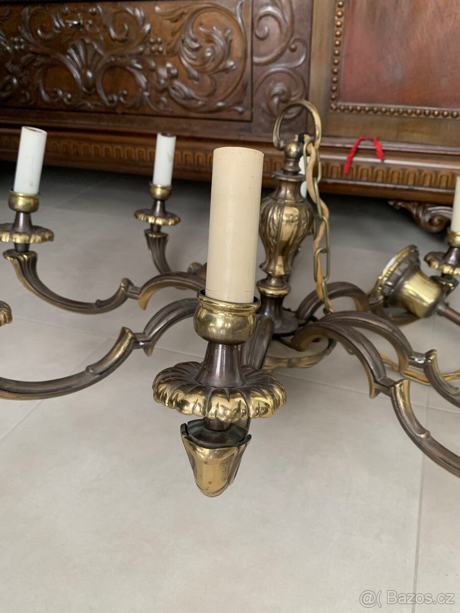 Masivní historický lustr – mosaz - 2