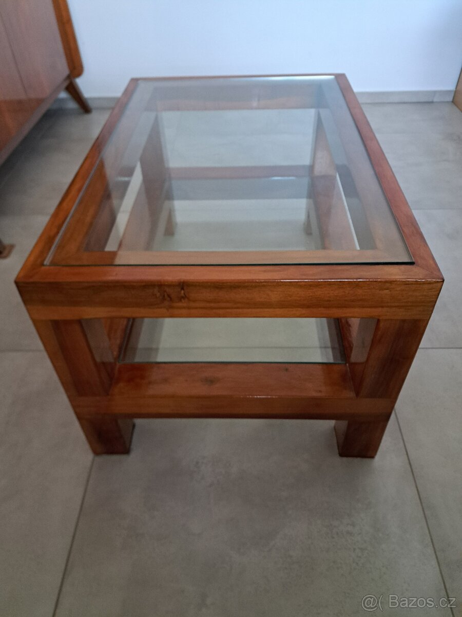 Konferenční stolek masiv sklo - 2