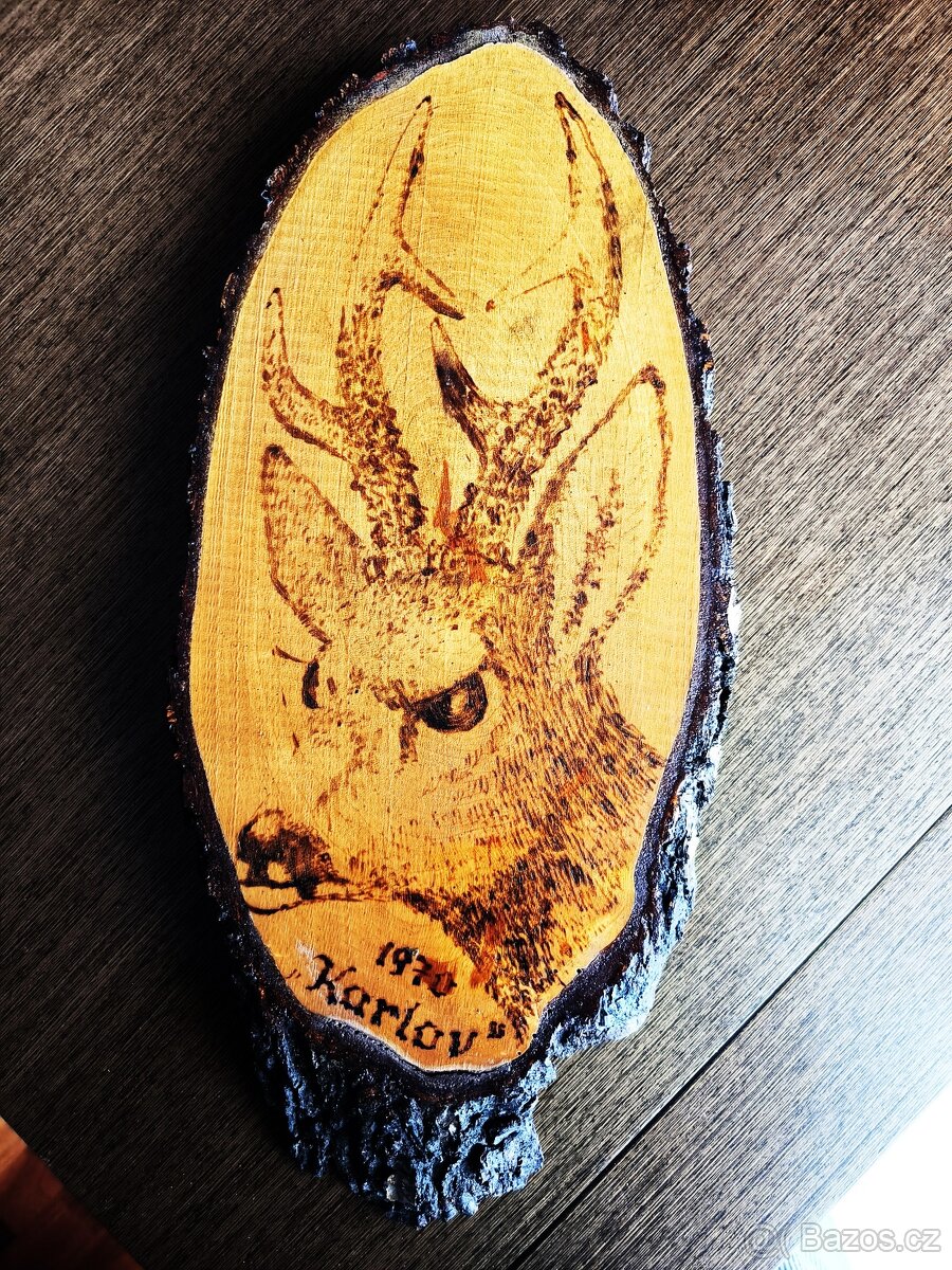 obraz myslivecký vypalovaný 45x21x3 cm - 2