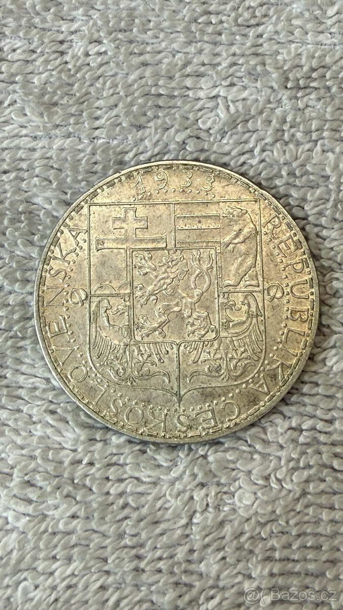 Stříbrná mince Československo – 20 Kč 1933 (Tři postavy - Pr - 2