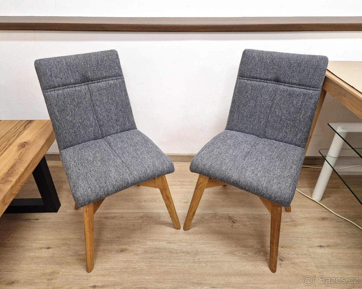 Nová židle šedé polstrování + nohy masiv dub - 2