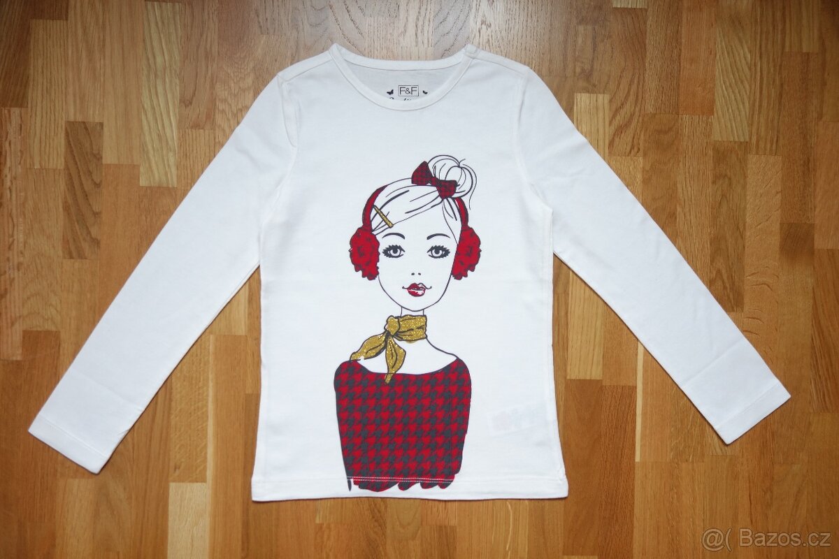 N.O.V.É bílé dívčí tričko s aplikací vel.122 - 2