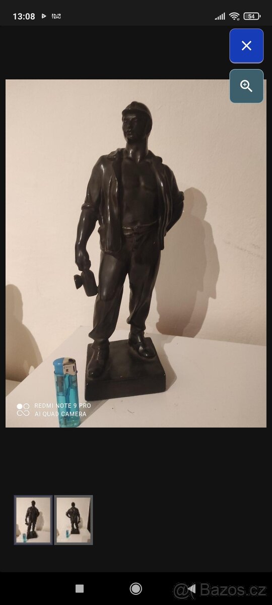 Retro mosazná socha Horník - 2