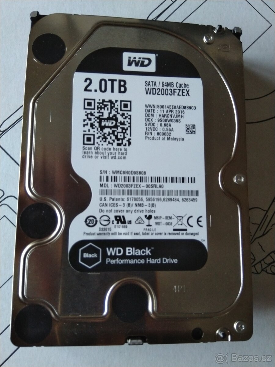 Prodám HDD Western Digital Black 2TB SATA III 3,5 - 2