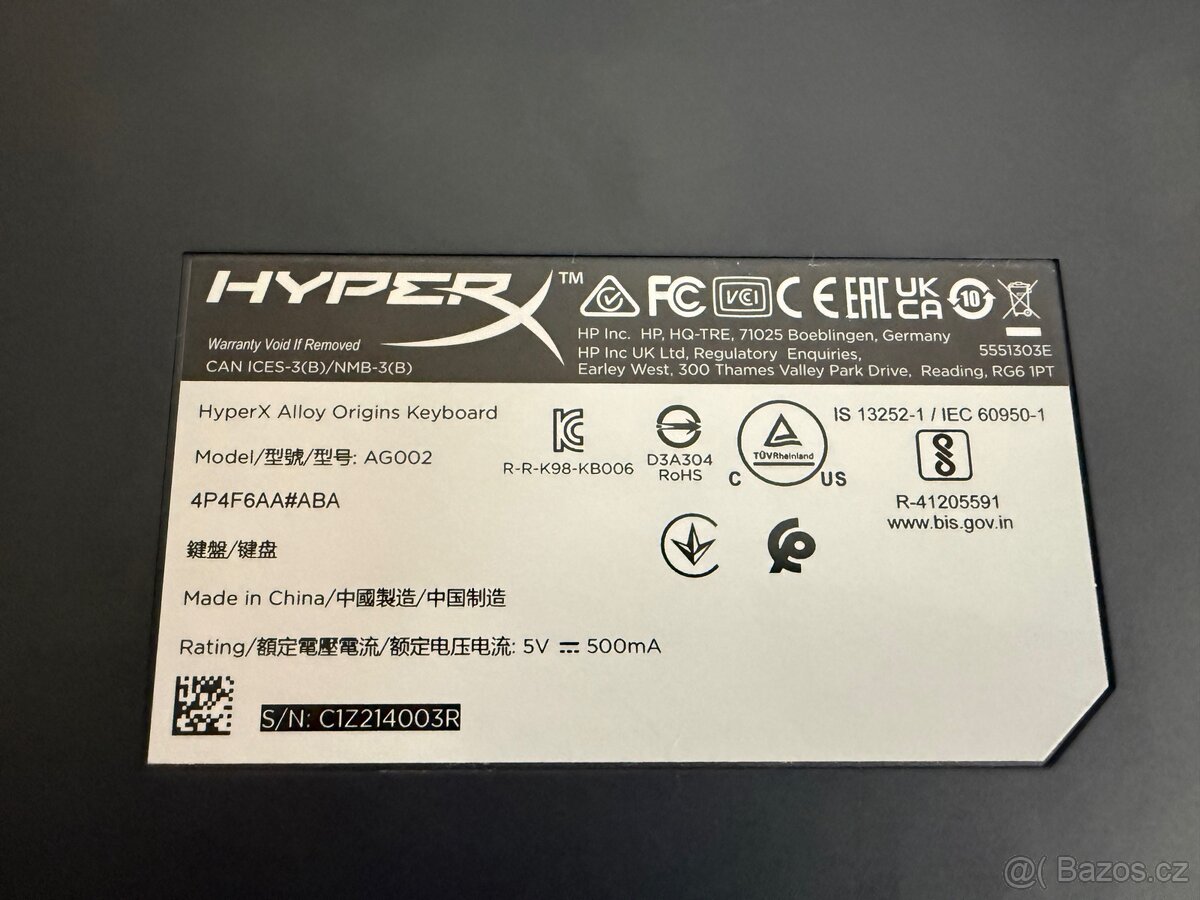 Prodám herní klávesnici Hyperx alloy origins Red - 2