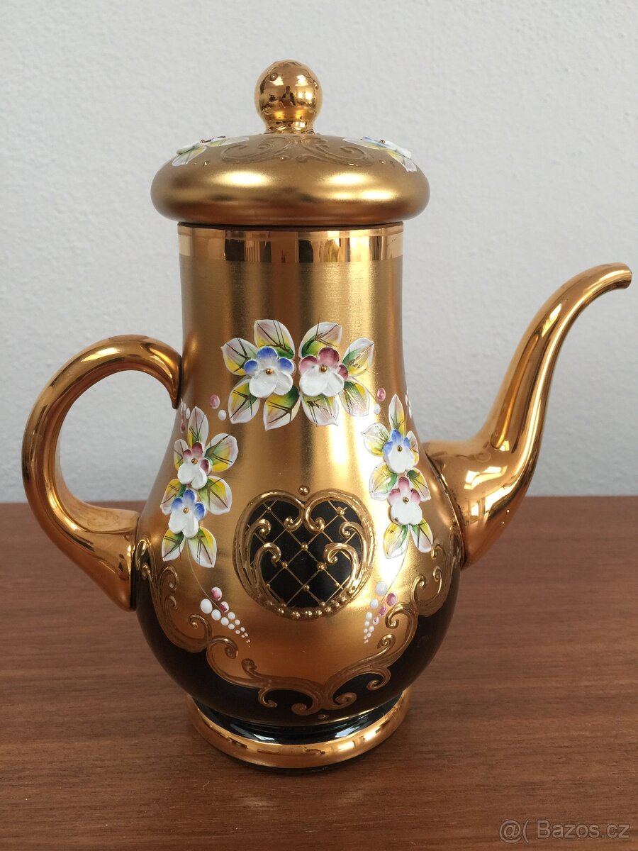 Kávová souprava vysoký smalt zlacená - 2