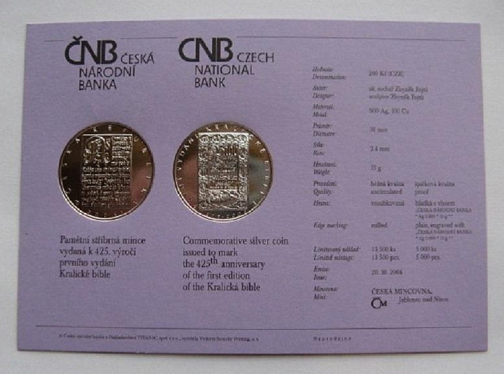 200 Kč - 2004, Bible Kralická, BK, ČNB - 2