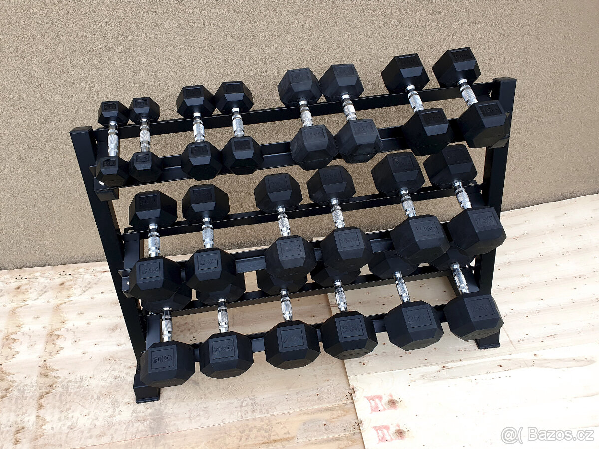 jednoručky činky - HEXA - sada 275kg + STOJAN - 2