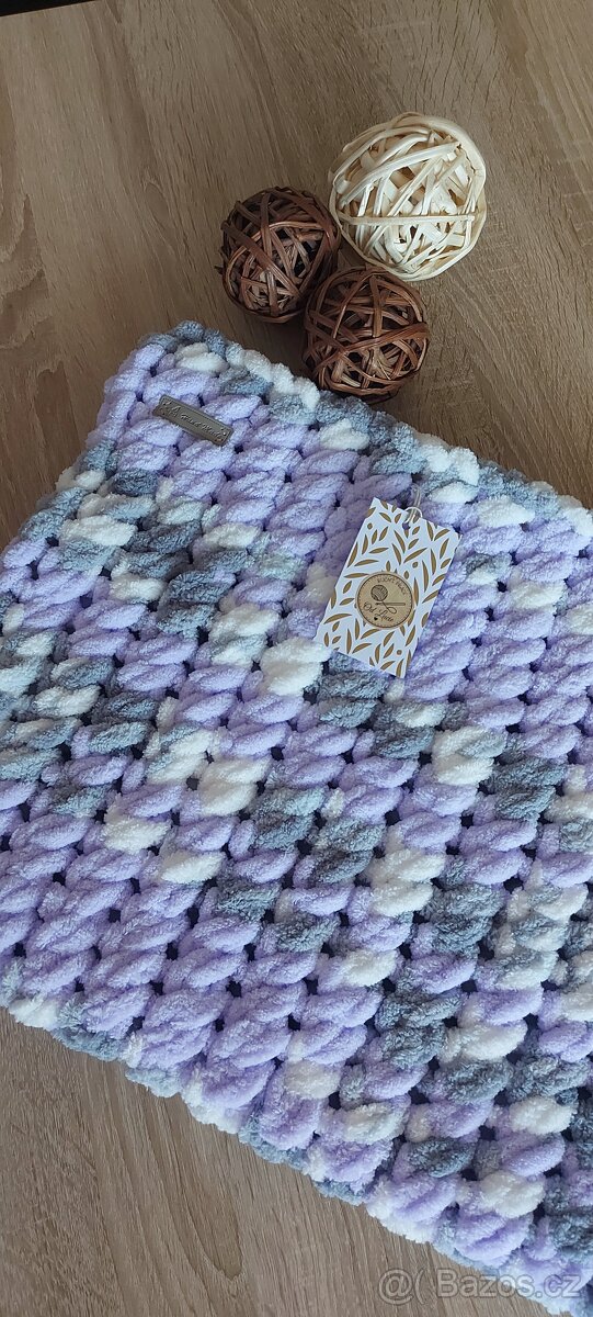 Deka pro miminko Alize Puffy- Fialkovo-šedo-bílá-Skladem - 2